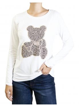 t shirt manica lunga bianca con stampa Orsacchiotto leopardato